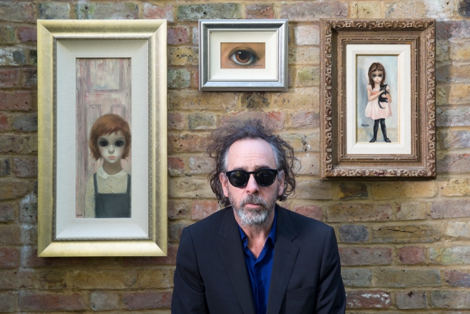 Tim Burton with his personal collection of Keanes
